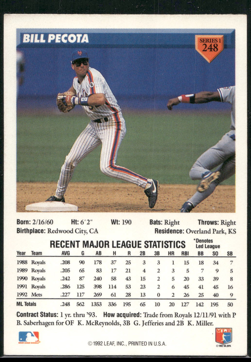 1993 Donruss #248 Bill Pecota