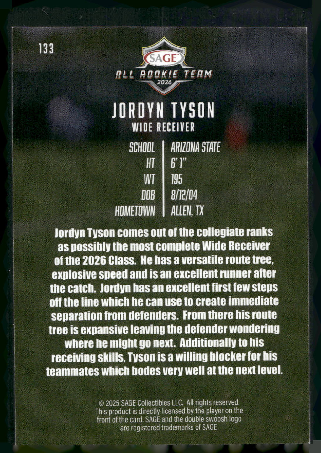 2026 SAGE #133 Jordyn Tyson