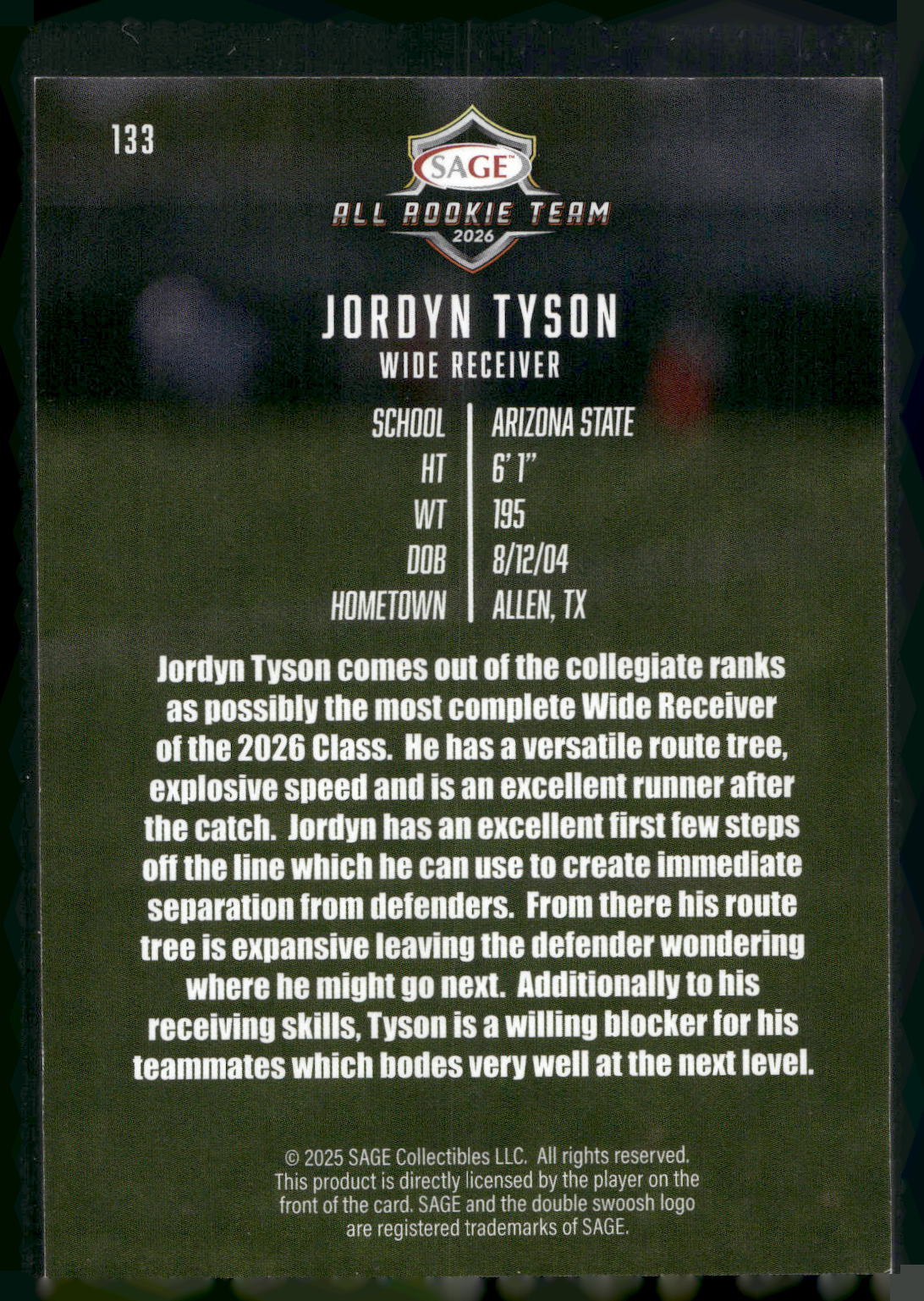 2026 SAGE #133 Jordyn Tyson
