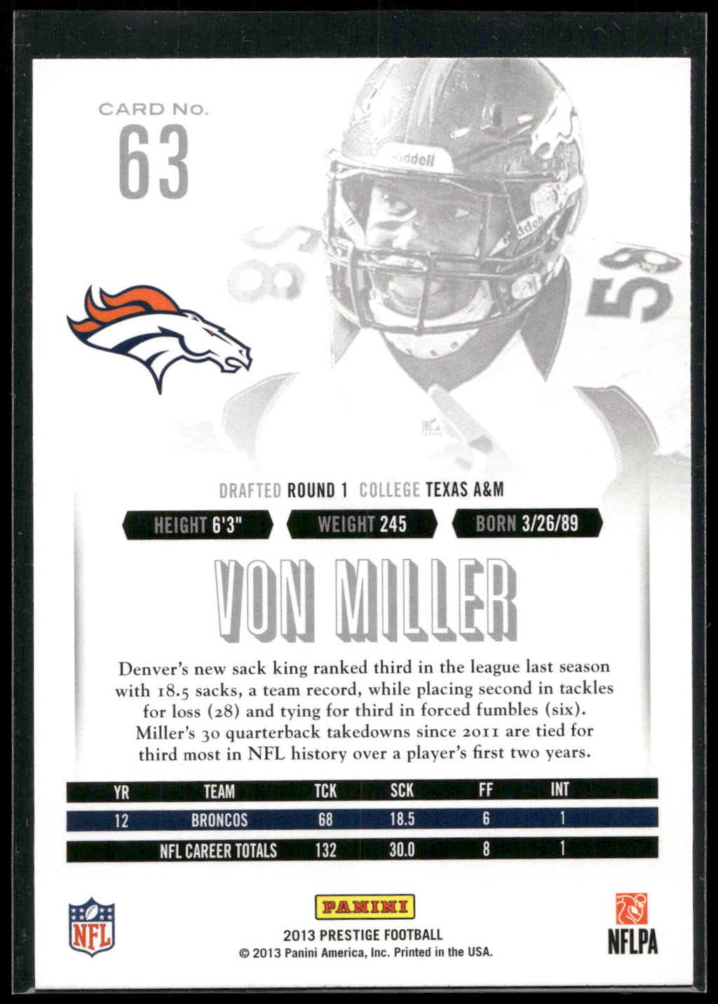 2013 Panini Prestige #63 Von Miller