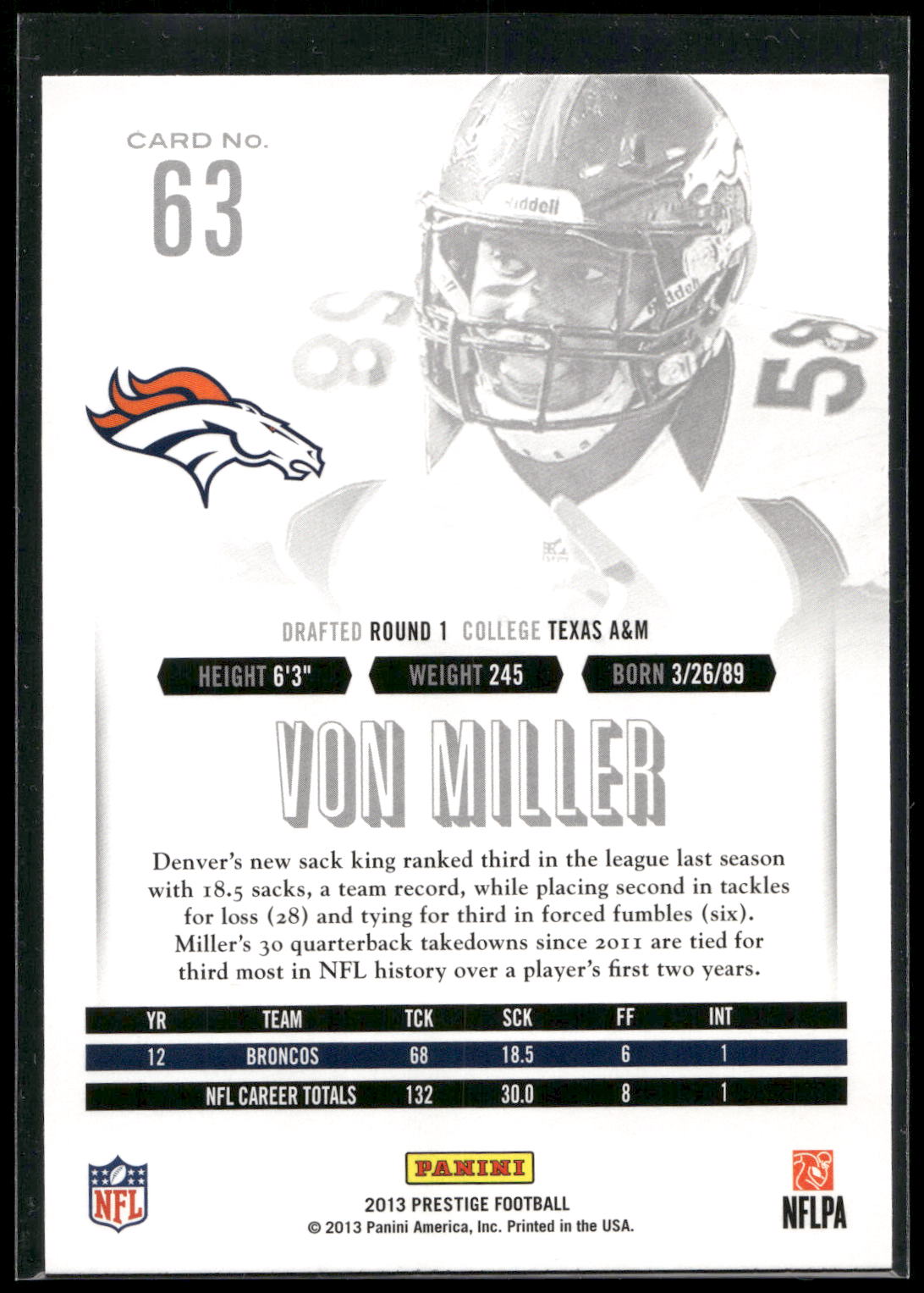 2013 Panini Prestige #63 Von Miller