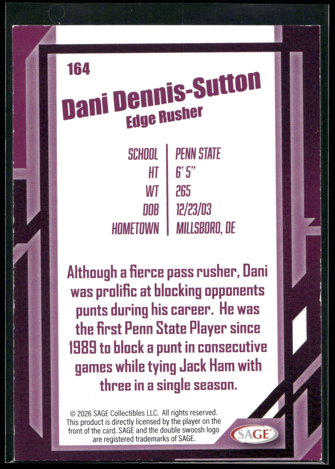 2026 SAGE #164 Dani Dennis-Sutton Silver
