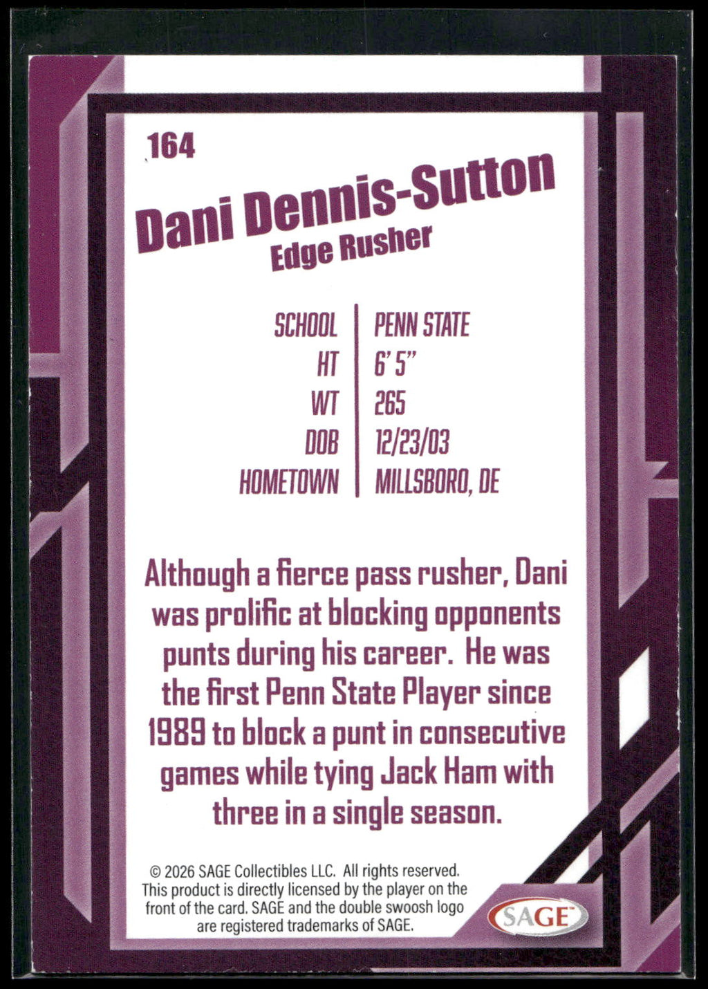2026 SAGE #164 Dani Dennis-Sutton Silver