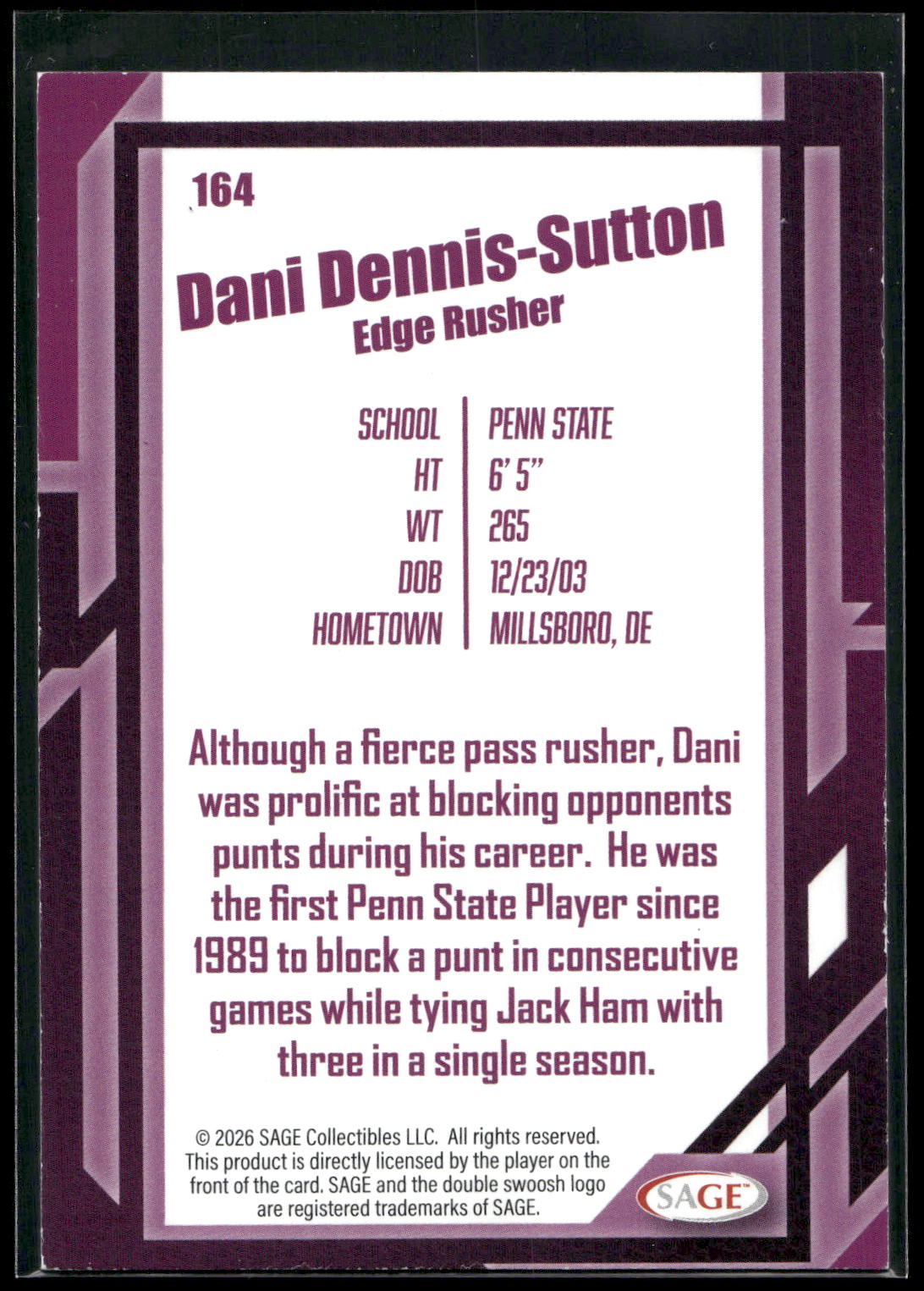 2026 SAGE #164 Dani Dennis-Sutton Silver