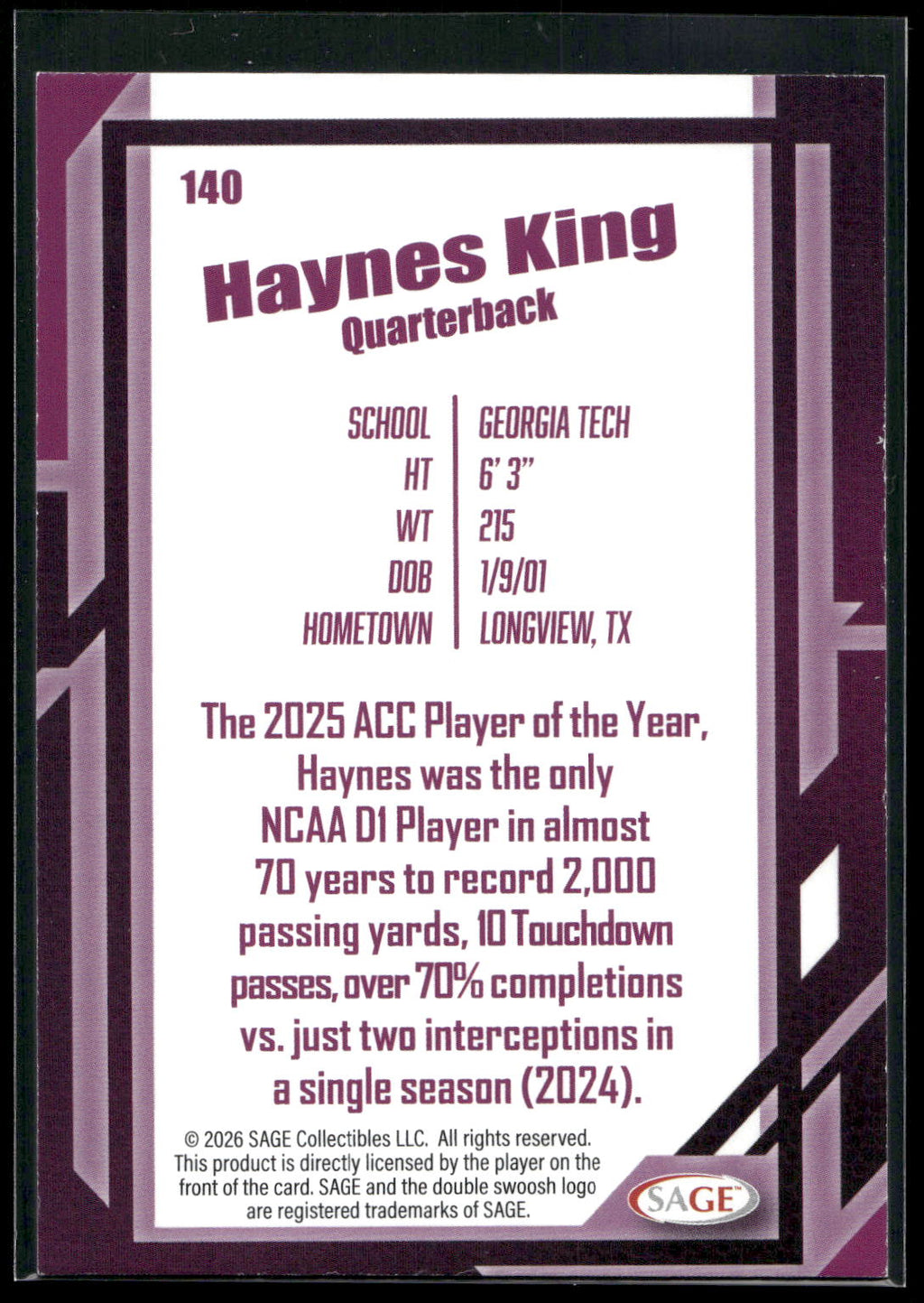 2026 SAGE #140 Haynes King Silver