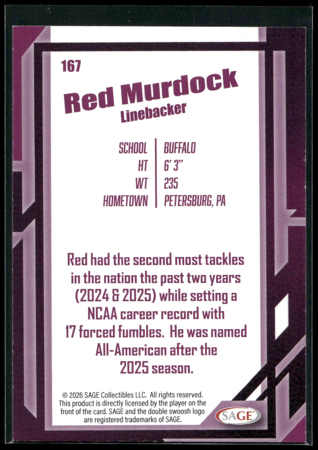 2026 SAGE #167 Red Murdock Silver