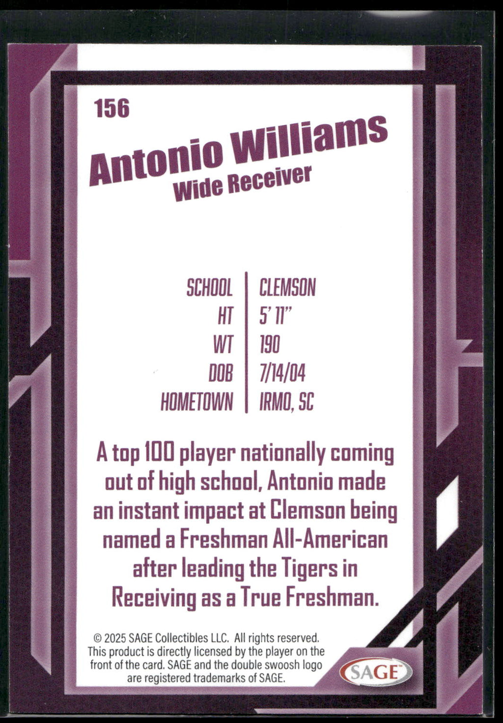 2026 SAGE #156 Antonio Williams Silver
