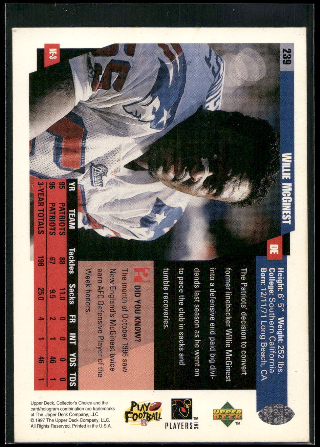 1997 Collector's Choice #239 Willie McGinest
