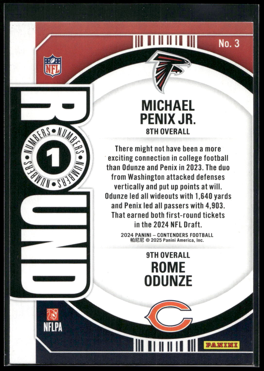 2024 Panini Contenders #3 Michael Penix Jr. / Rome Odunze Round Numbers