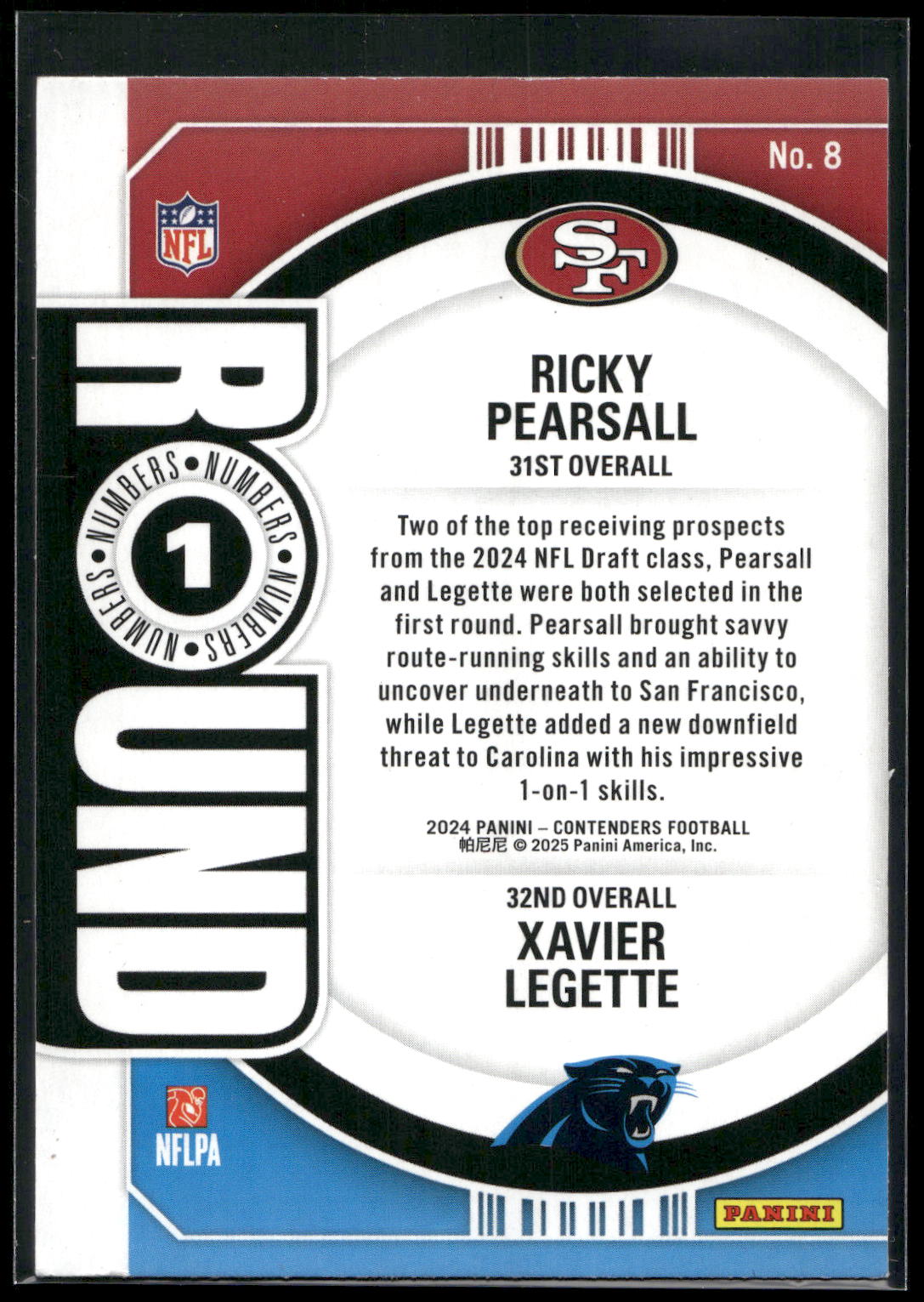 2024 Panini Contenders #8 Ricky Pearsall / Xavier Legette Round Numbers