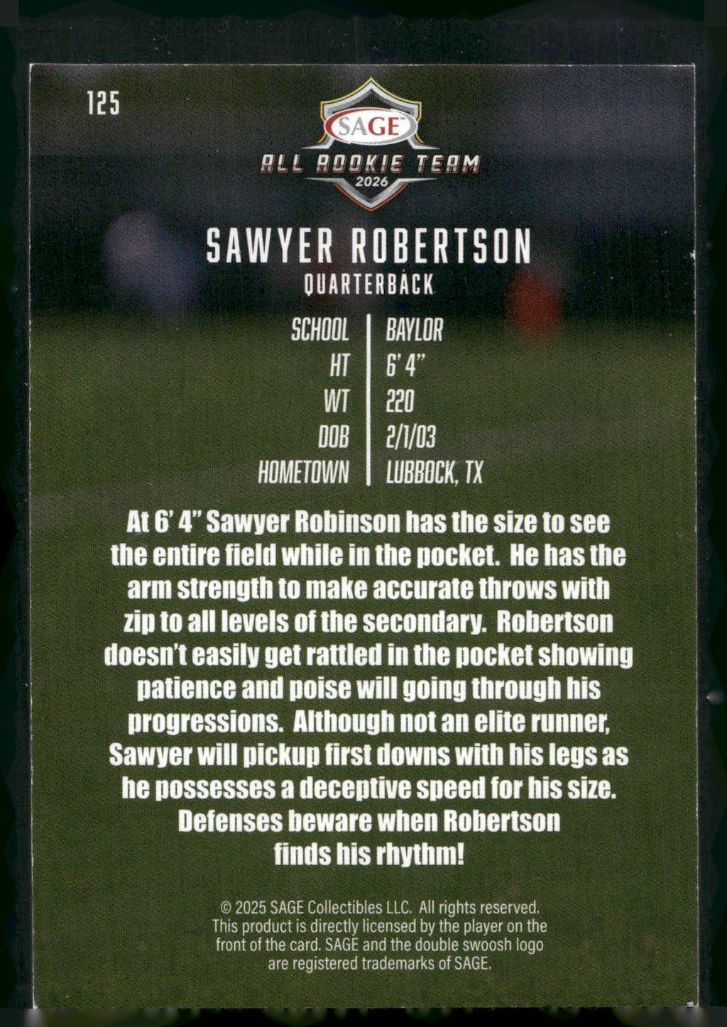 2026 SAGE #125 Sawyer Robertson