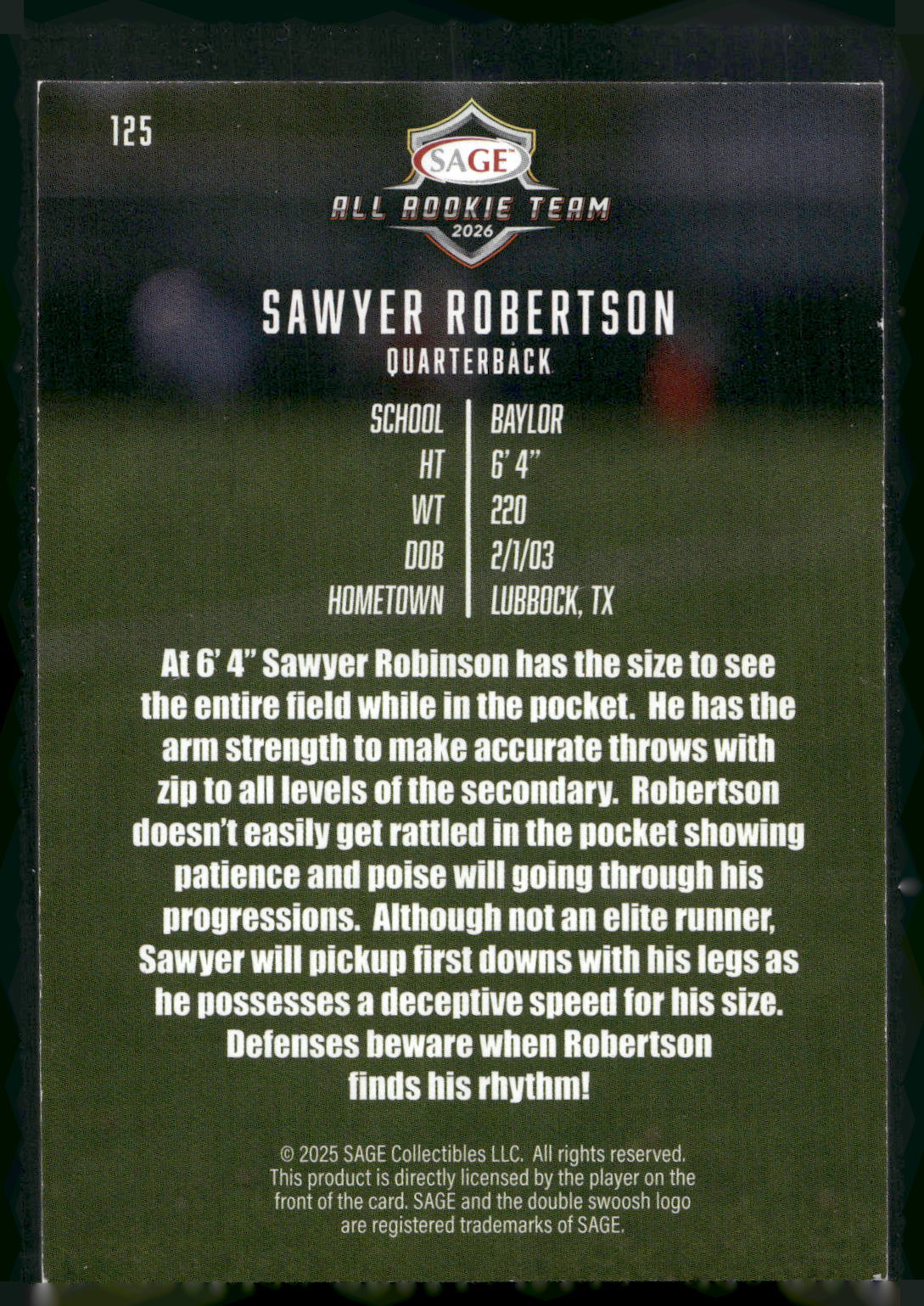 2026 SAGE #125 Sawyer Robertson