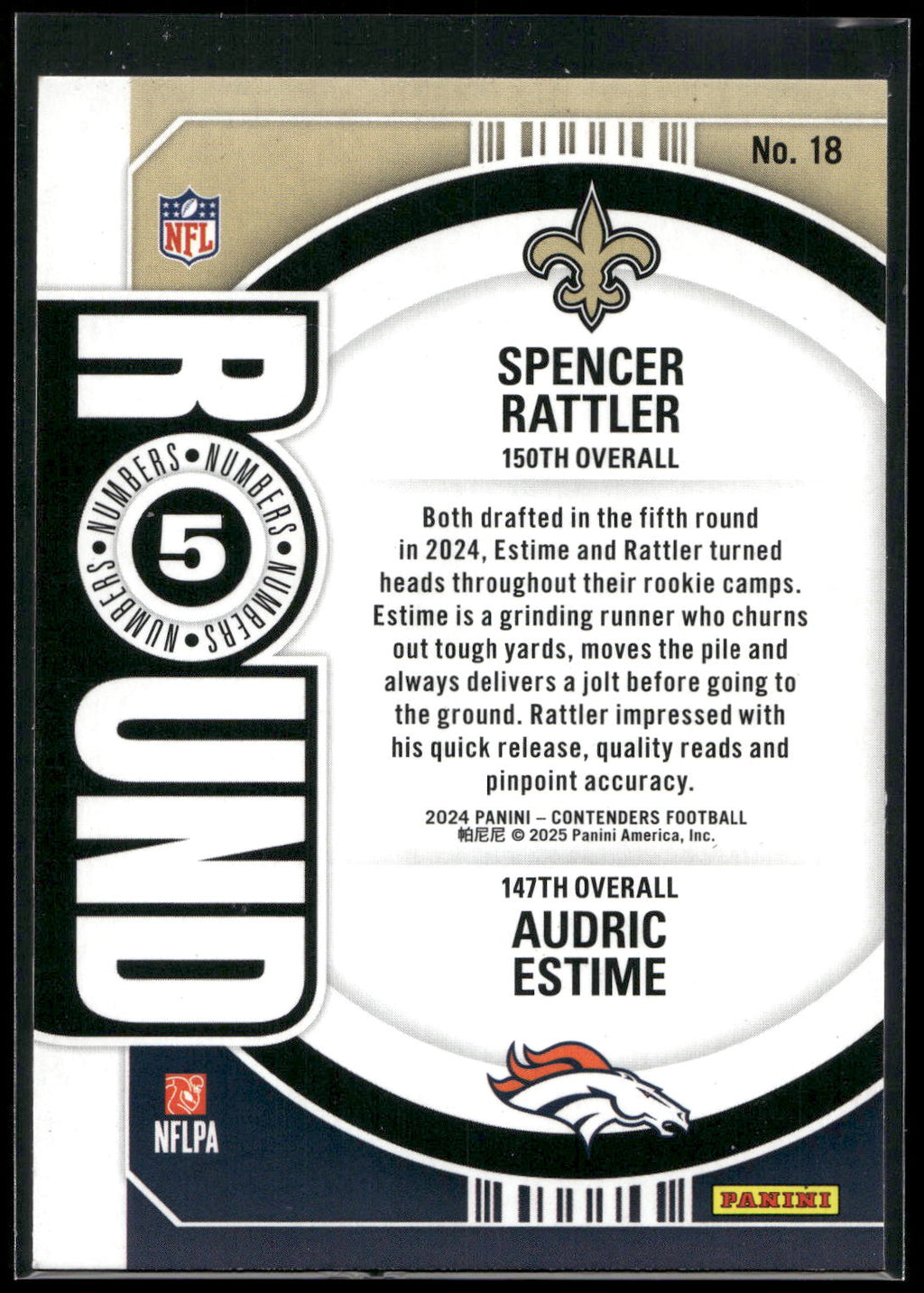 2024 Panini Contenders #18 Audric Estime / Spencer Rattler Round Numbers