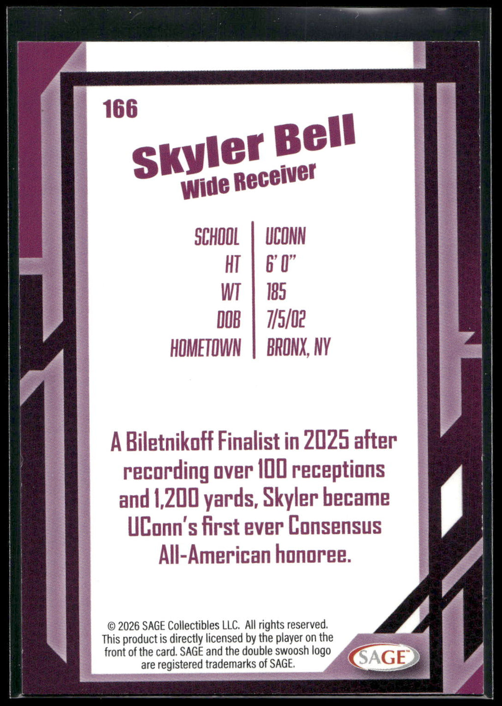 2026 SAGE #166 Skyler Bell Black