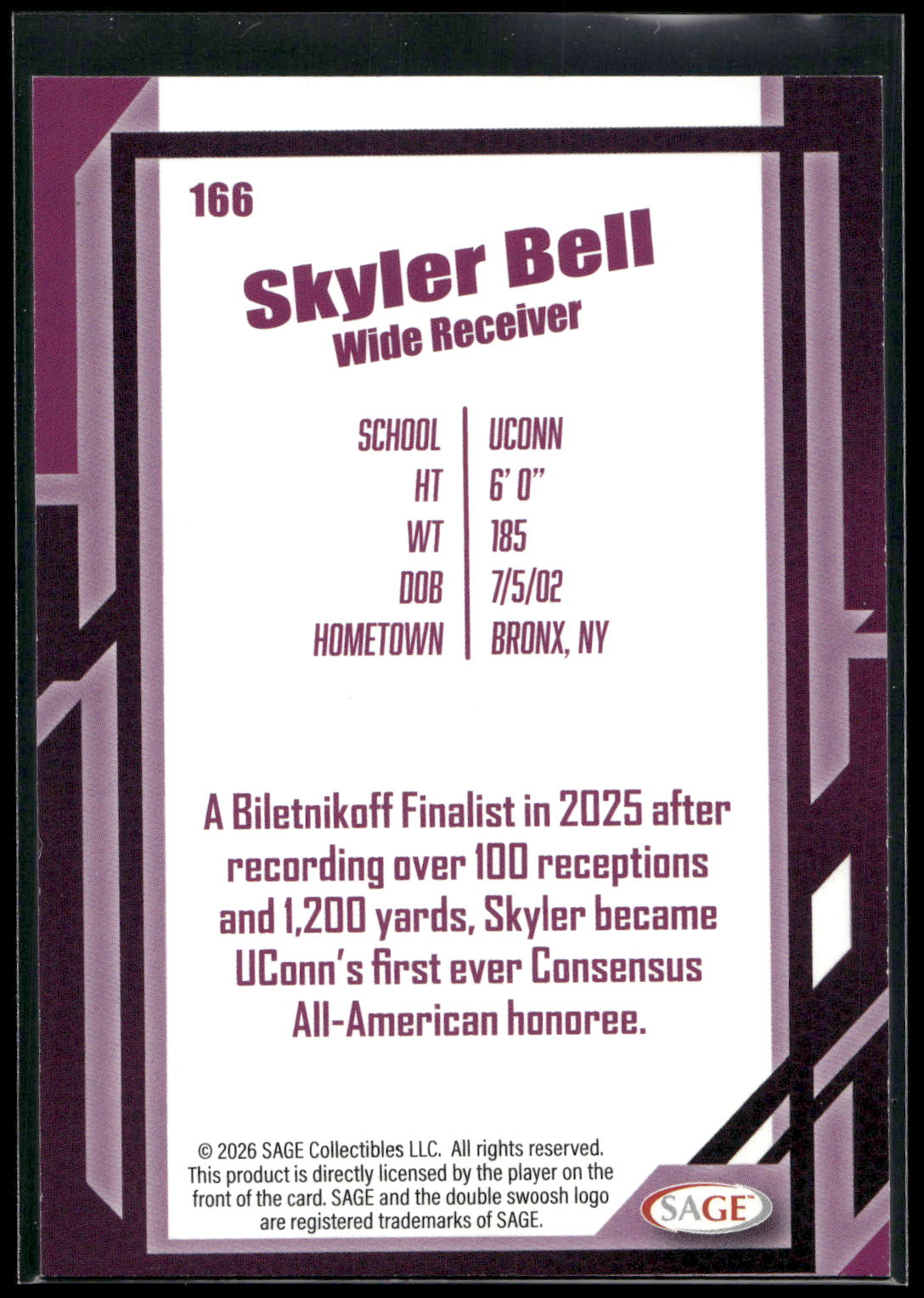 2026 SAGE #166 Skyler Bell Black