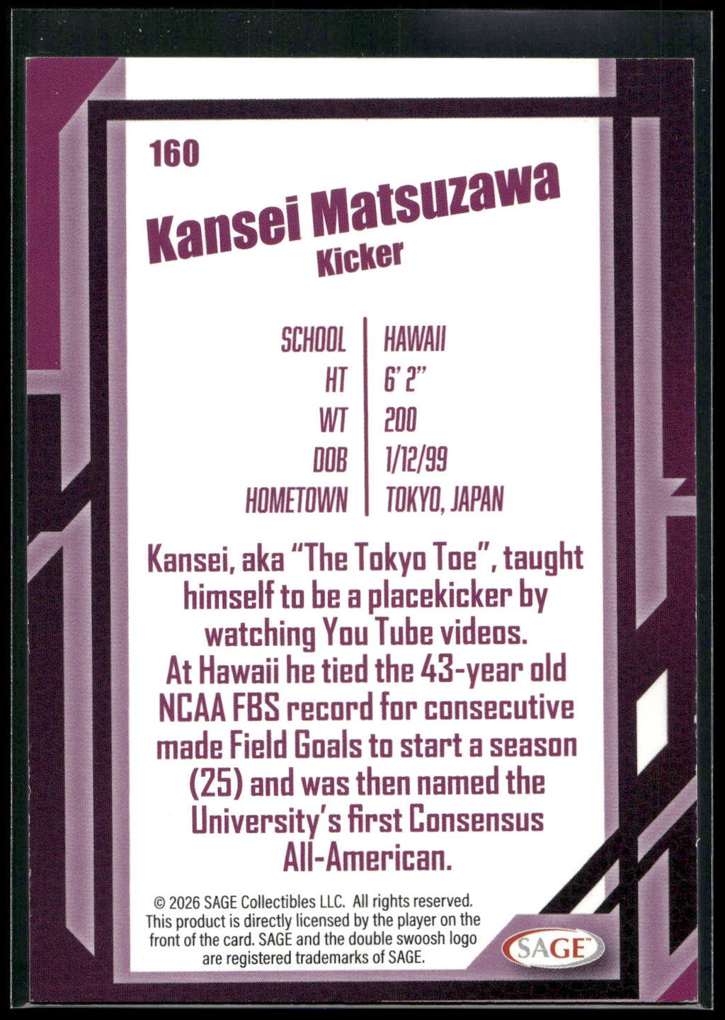 2026 SAGE #160 Kansei Matsuzawa Black