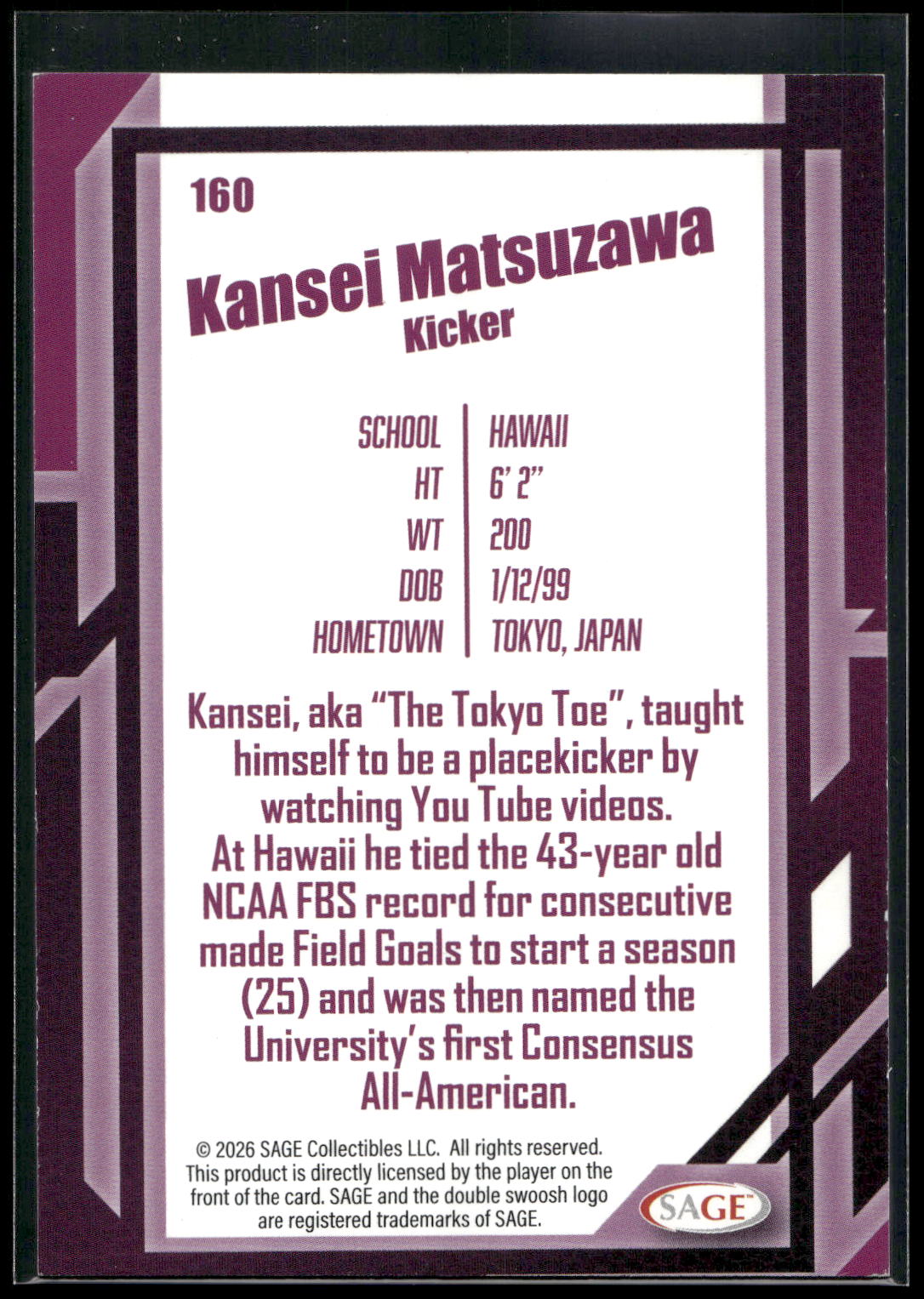 2026 SAGE #160 Kansei Matsuzawa Black
