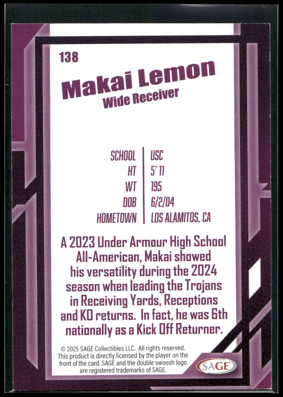 2026 SAGE #138 Makai Lemon Black