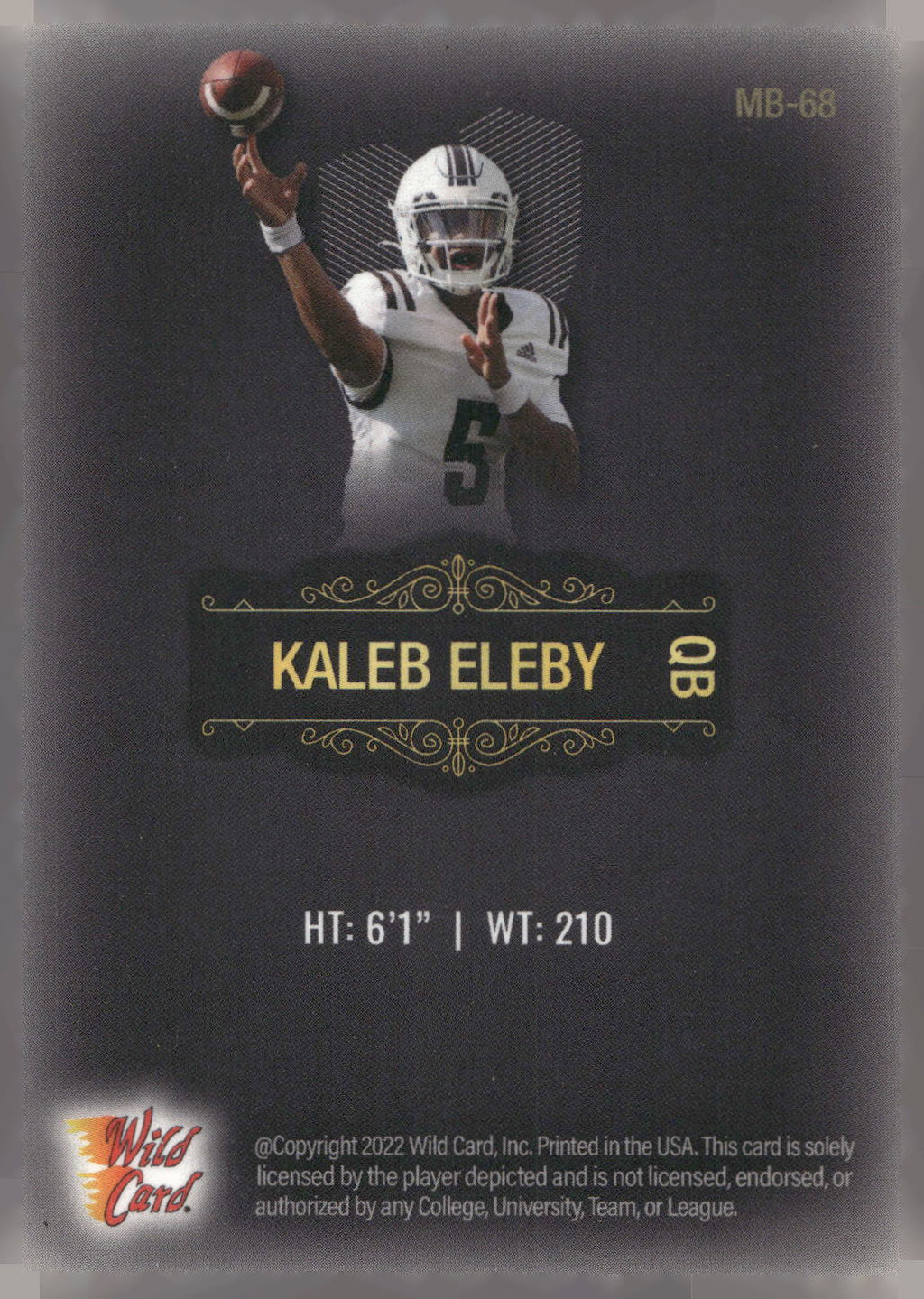 2022 Wild Card Matte #MB-68 Kaleb Eleby Touch Football Black Pattern Four #/100