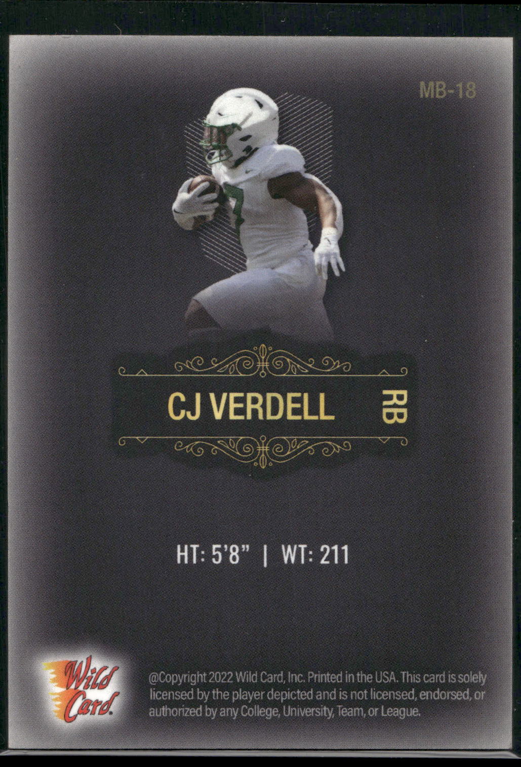 2022 Wild Card Matte #MB-18 C.J. Verdell Touch Football Pattern Three #/150