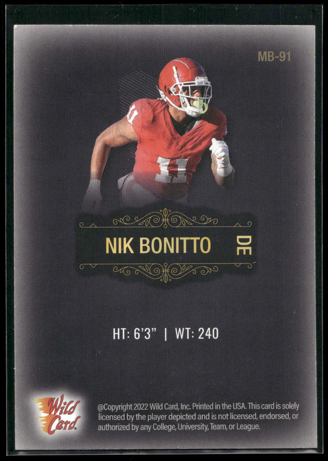 2022 Wild Card Matte #MB-91 Nik Bonitto Black
