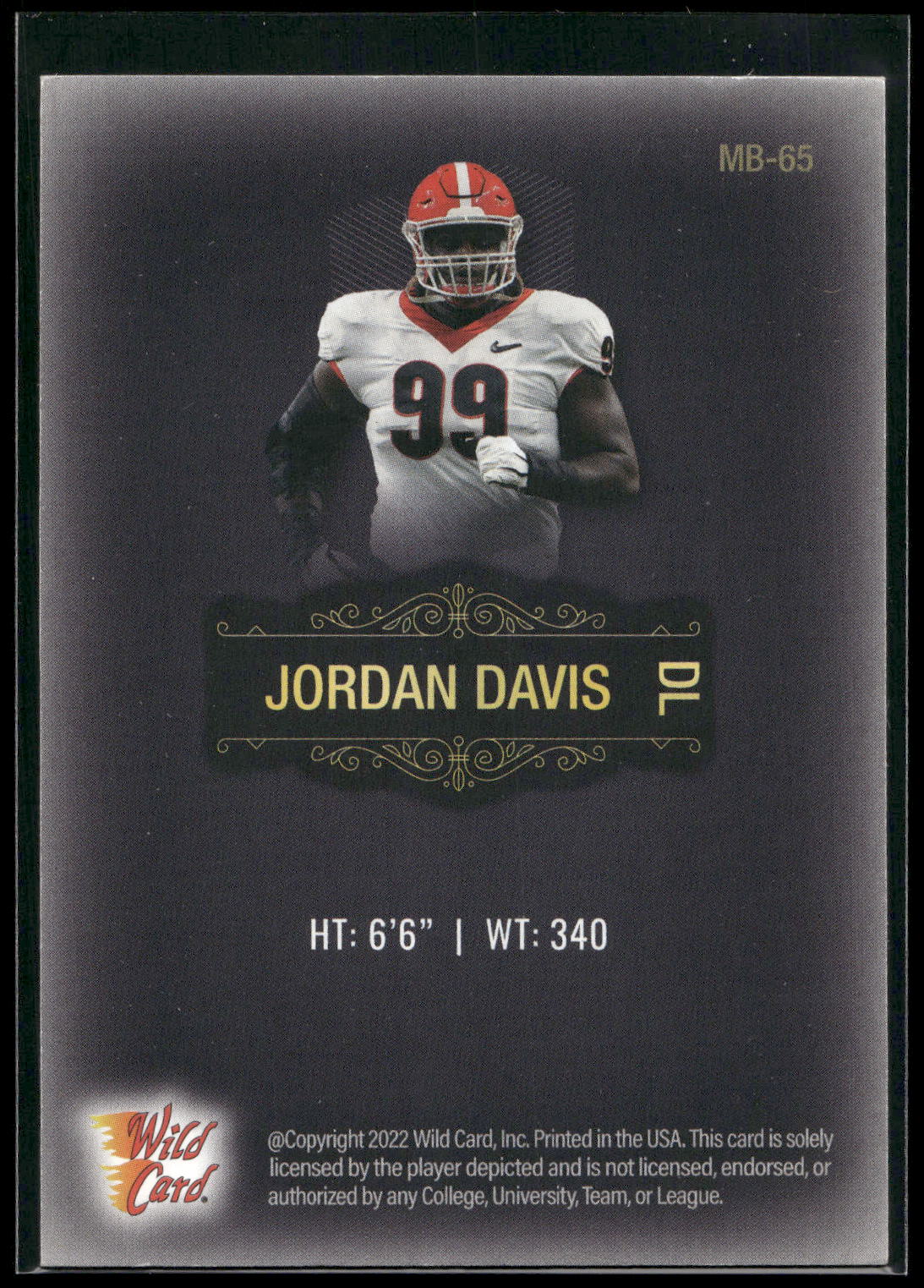 2022 Wild Card Matte #MB-65 Jordan Davis Black