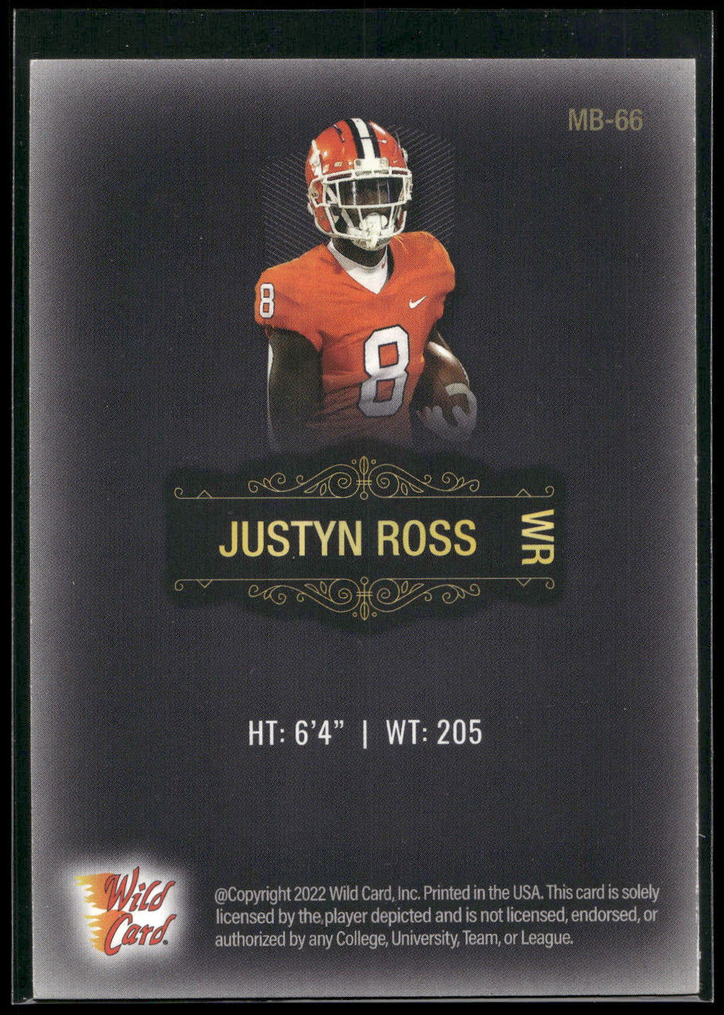 2022 Wild Card Matte #MB-66 Justyn Ross Black
