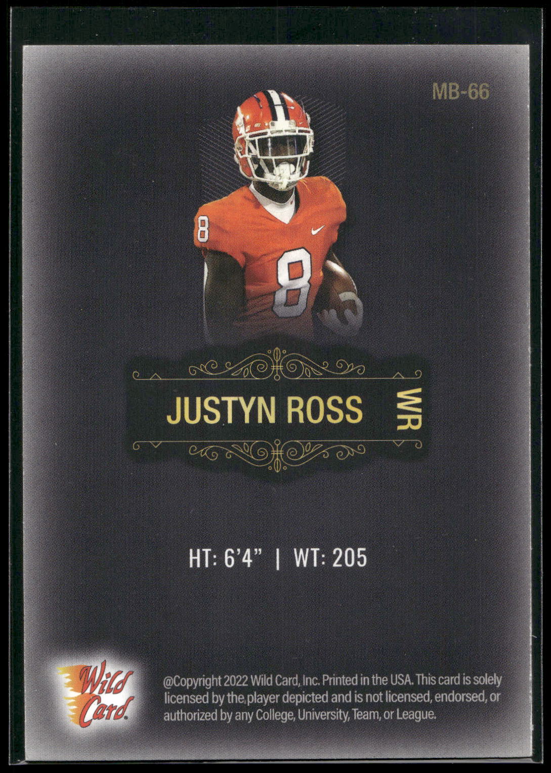 2022 Wild Card Matte #MB-66 Justyn Ross Black