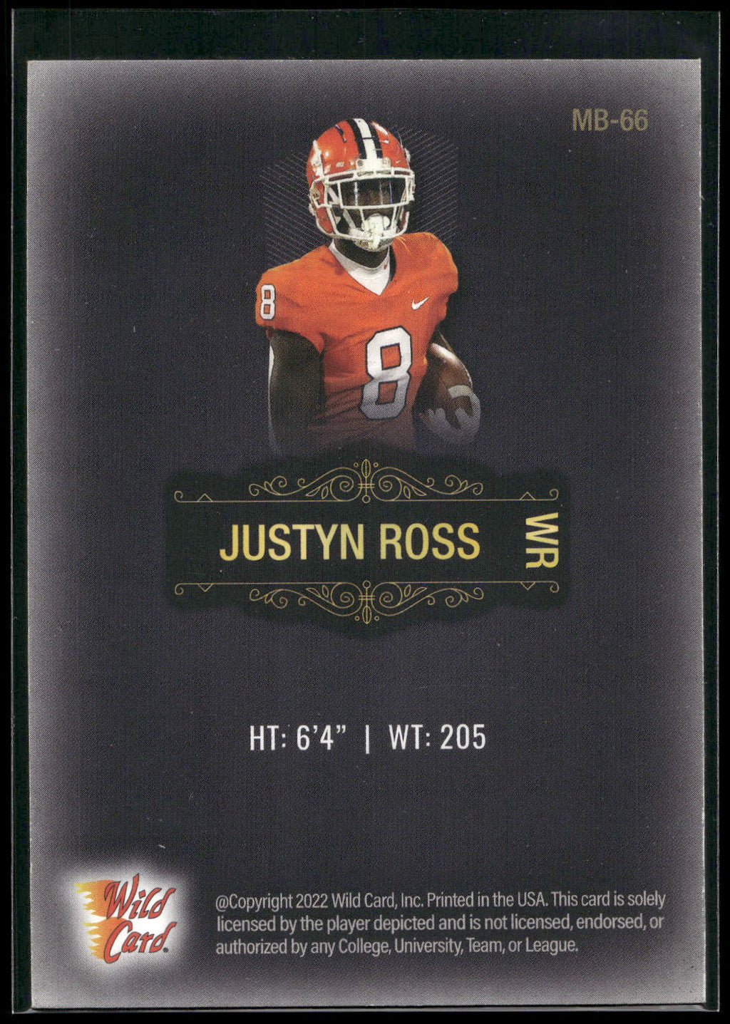 2022 Wild Card Matte #MB-66 Justyn Ross Black