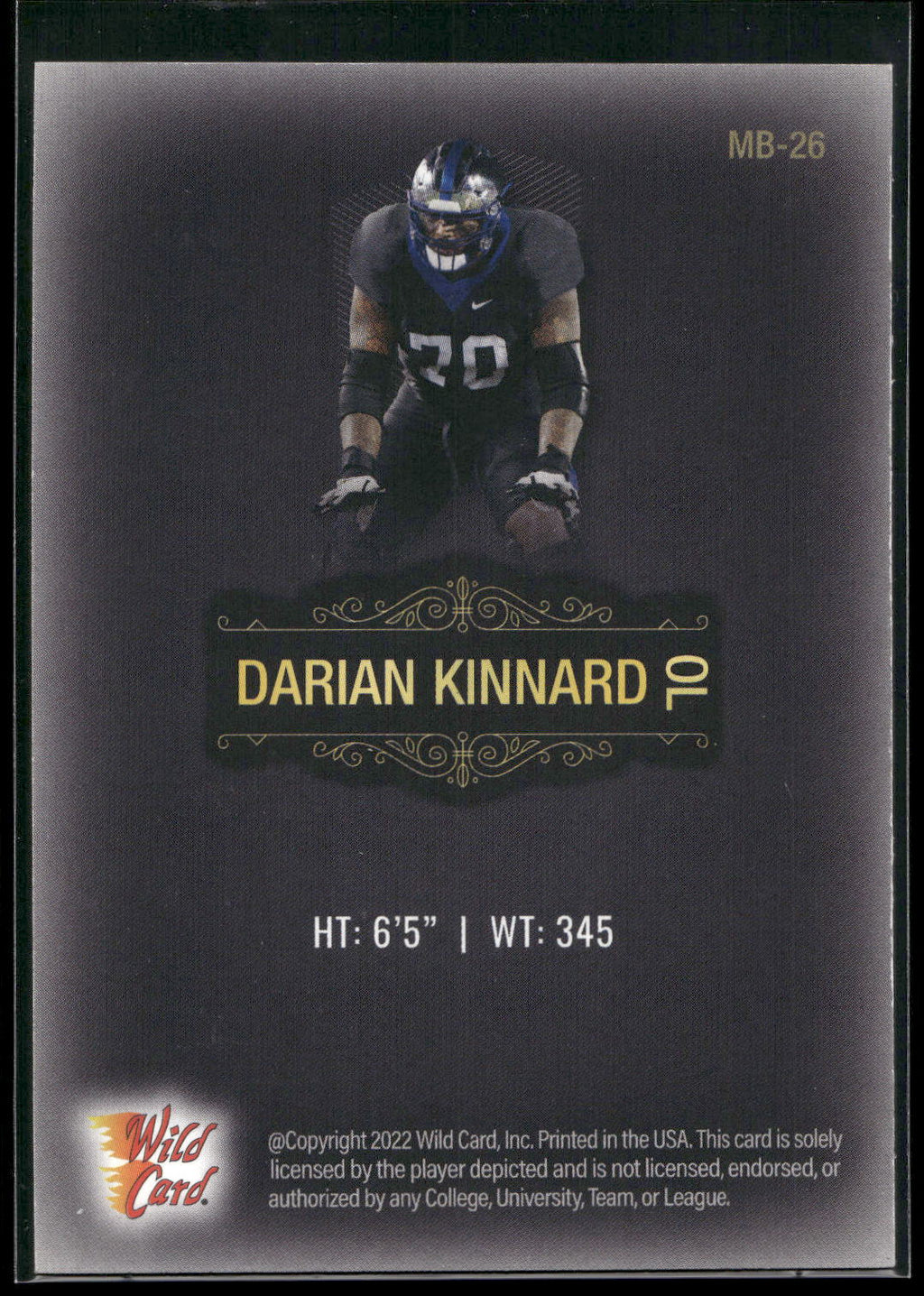 2022 Wild Card Matte #MB-26 Darian Kinnard Black