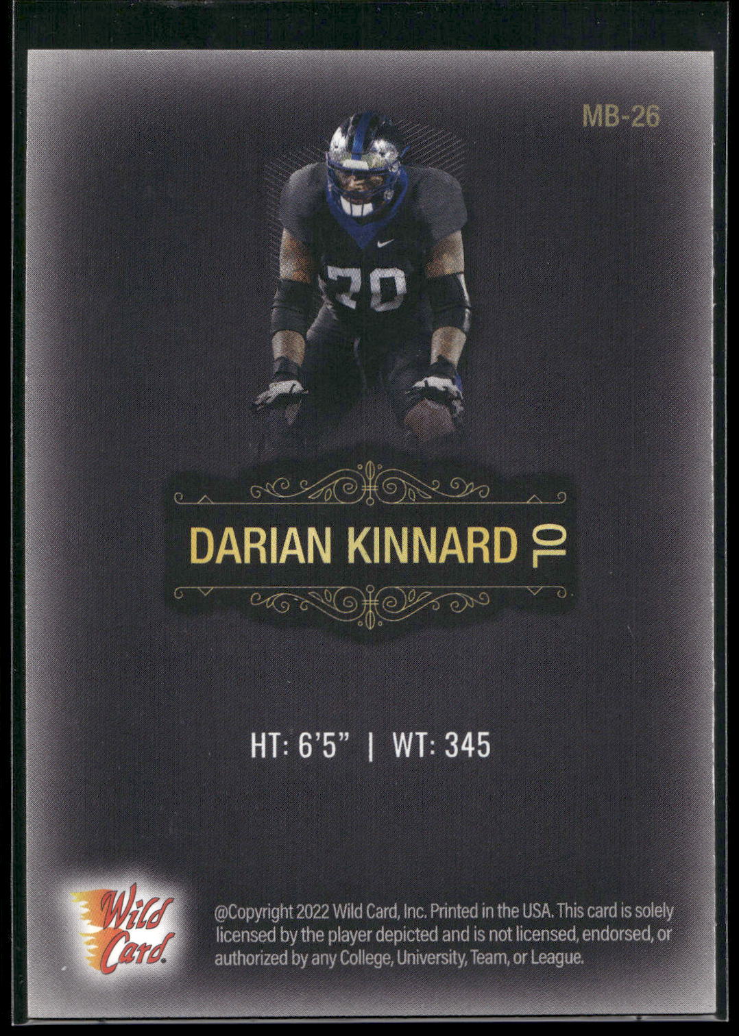 2022 Wild Card Matte #MB-26 Darian Kinnard Black