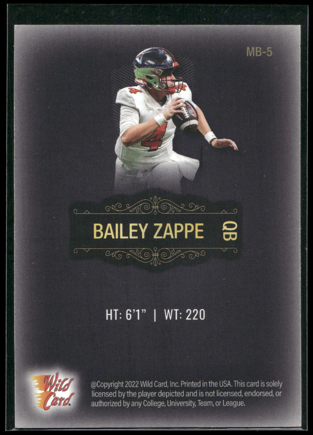 2022 Wild Card Matte #MB-5 Bailey Zappe Black