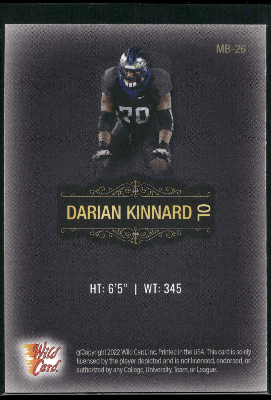 2022 Wild Card Matte #MB-26 Darian Kinnard Black