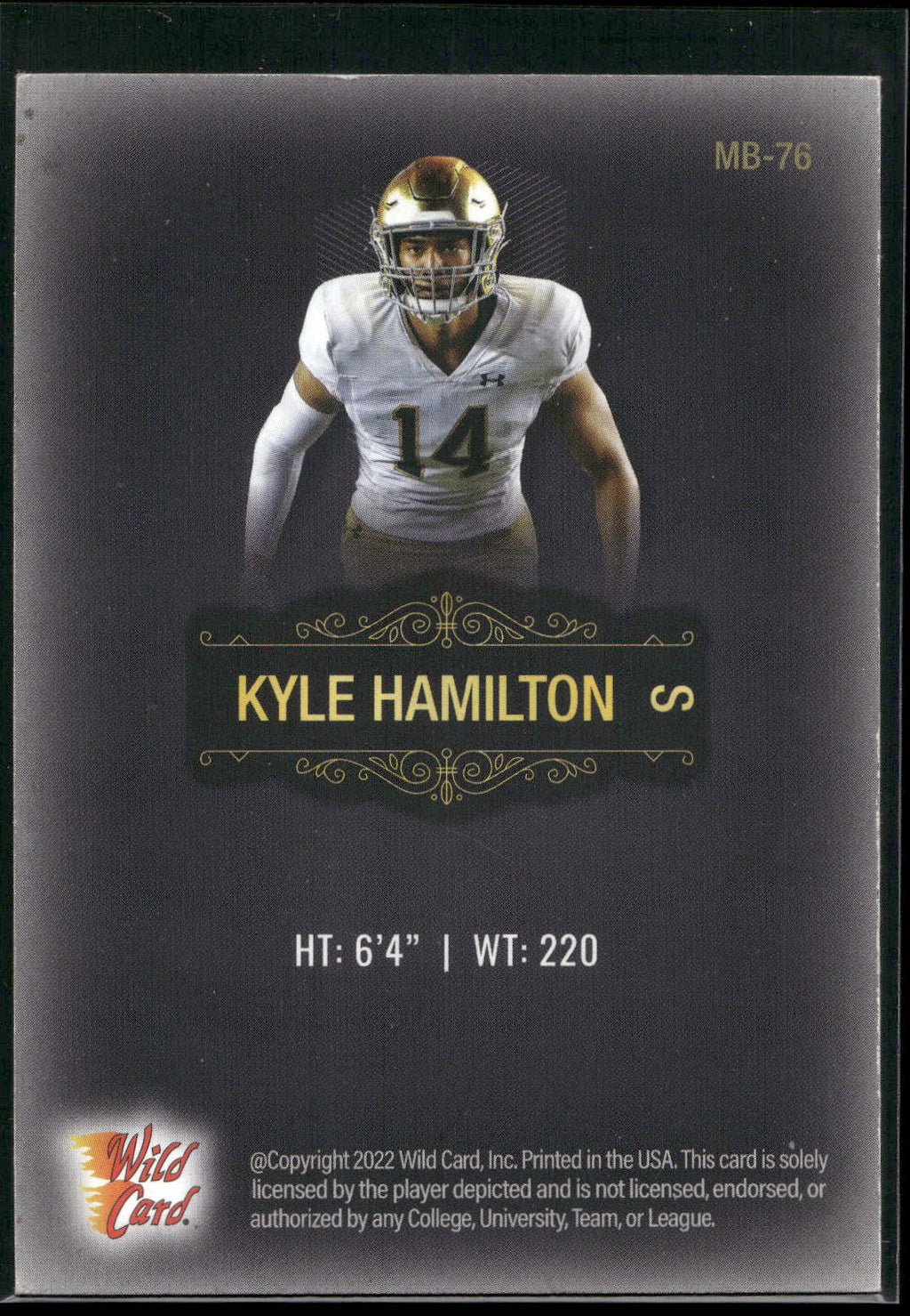 2022 Wild Card Matte #MB-76 Kyle Hamilton Black