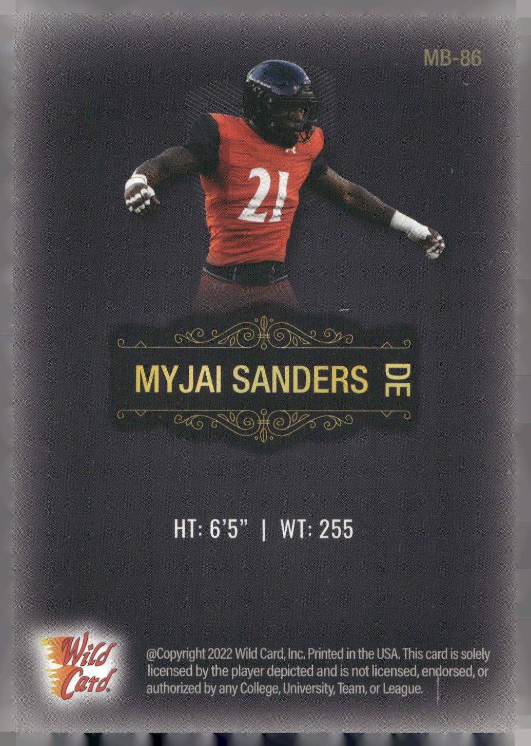 2022 Wild Card Matte #MB-86 Myjai Sanders Black