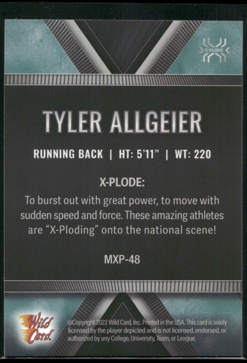 2022 Wild Card Matte #MXP-48 Tyler Allgeier X-Plode Black/Blue X