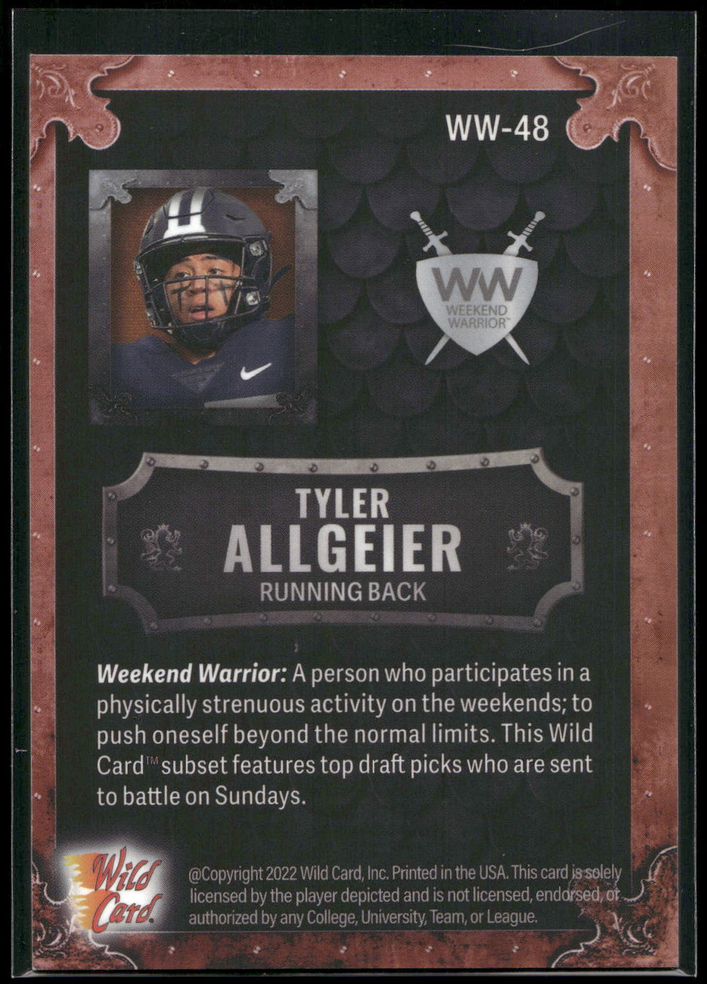2022 Wild Card Matte #WW-48 Tyler Allgeier Weekend Warrior Cobalt/Black/Orange