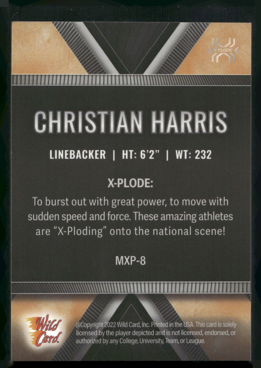 2022 Wild Card Matte #WW-8 Christian Harris Weekend Warrior Crimson/Black/Orange