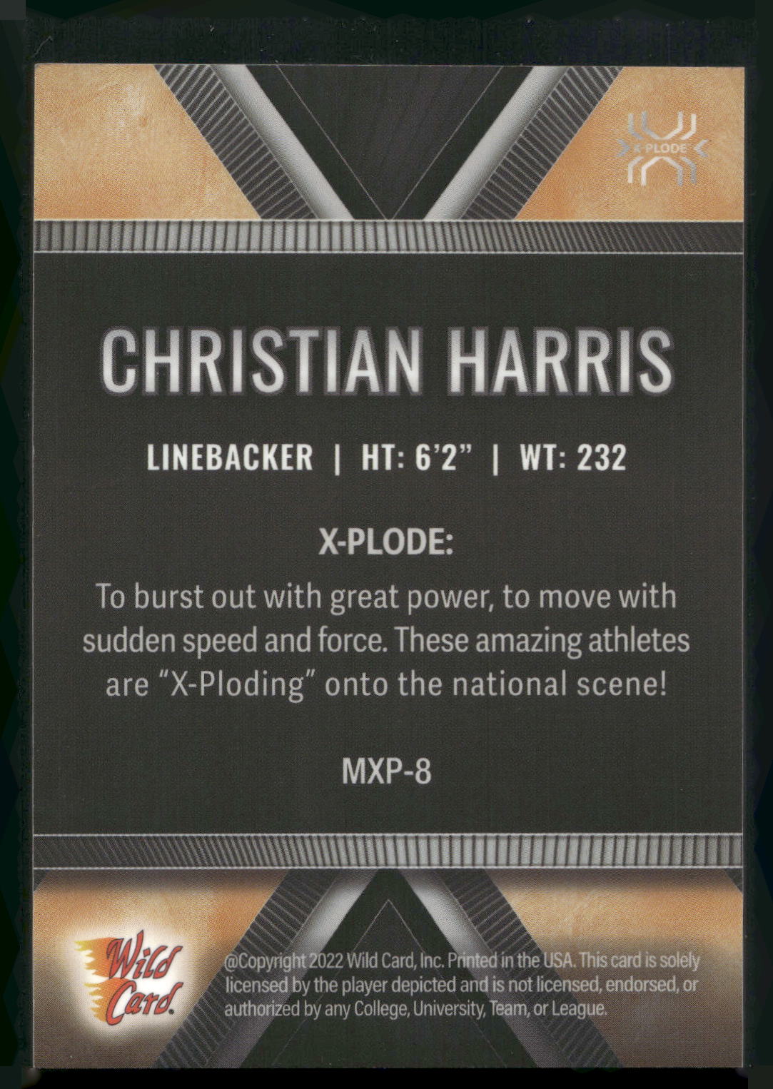 2022 Wild Card Matte #WW-8 Christian Harris Weekend Warrior Crimson/Black/Orange