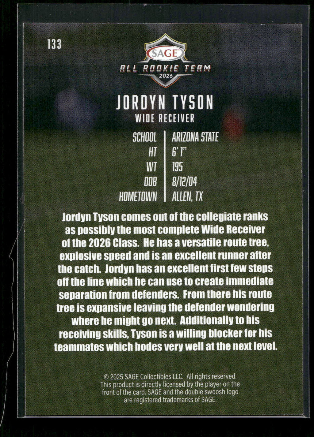 2026 SAGE #133 Jordyn Tyson