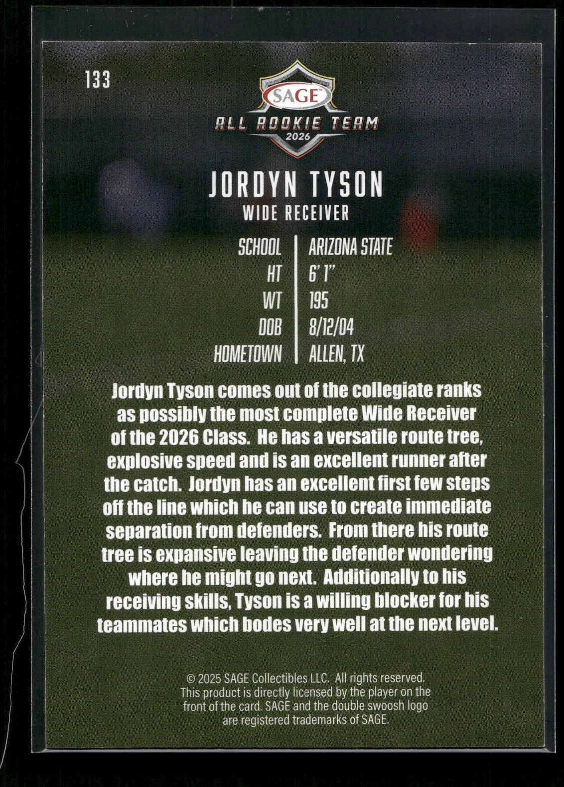 2026 SAGE #133 Jordyn Tyson