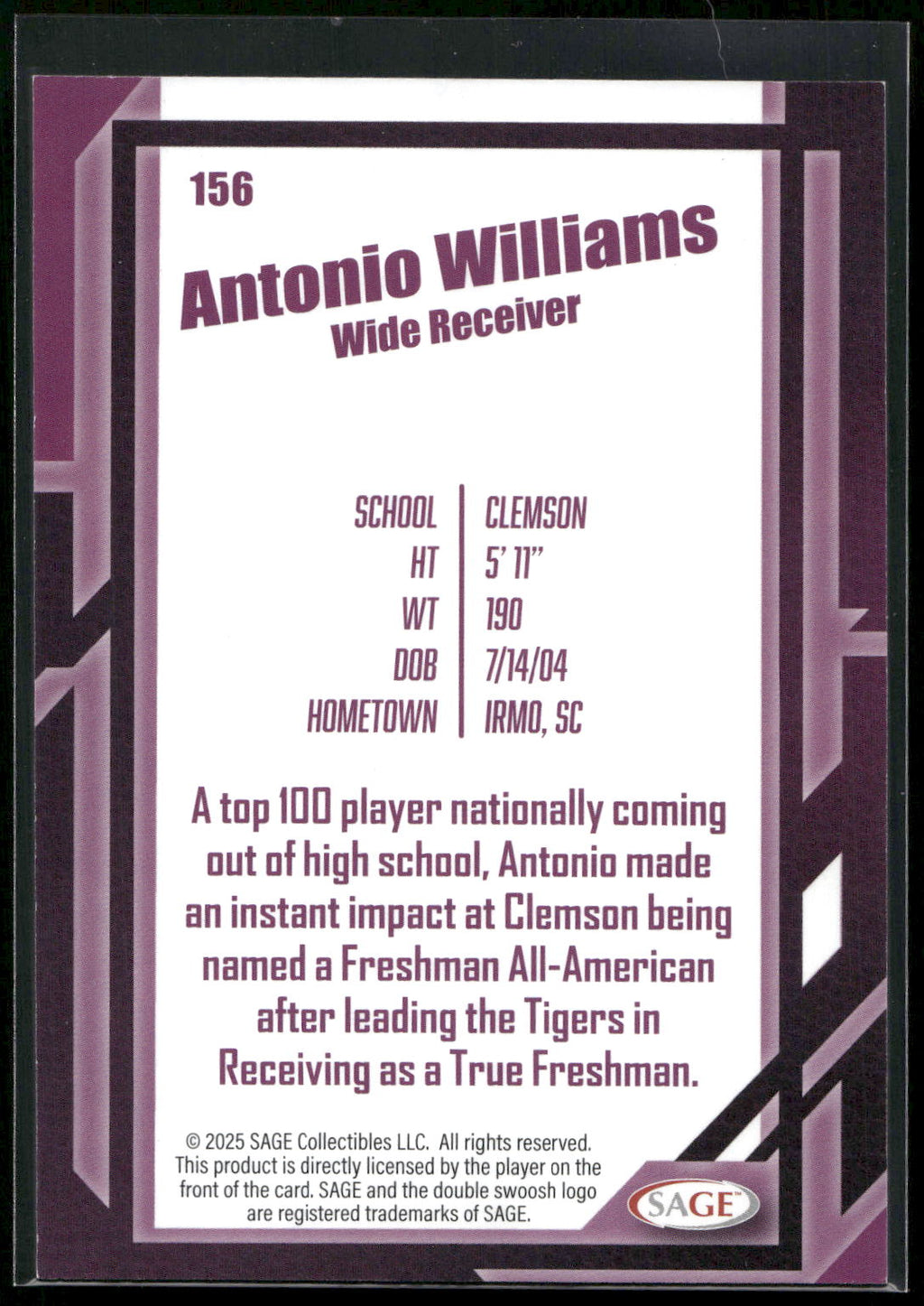 2026 SAGE #156 Antonio Williams Silver