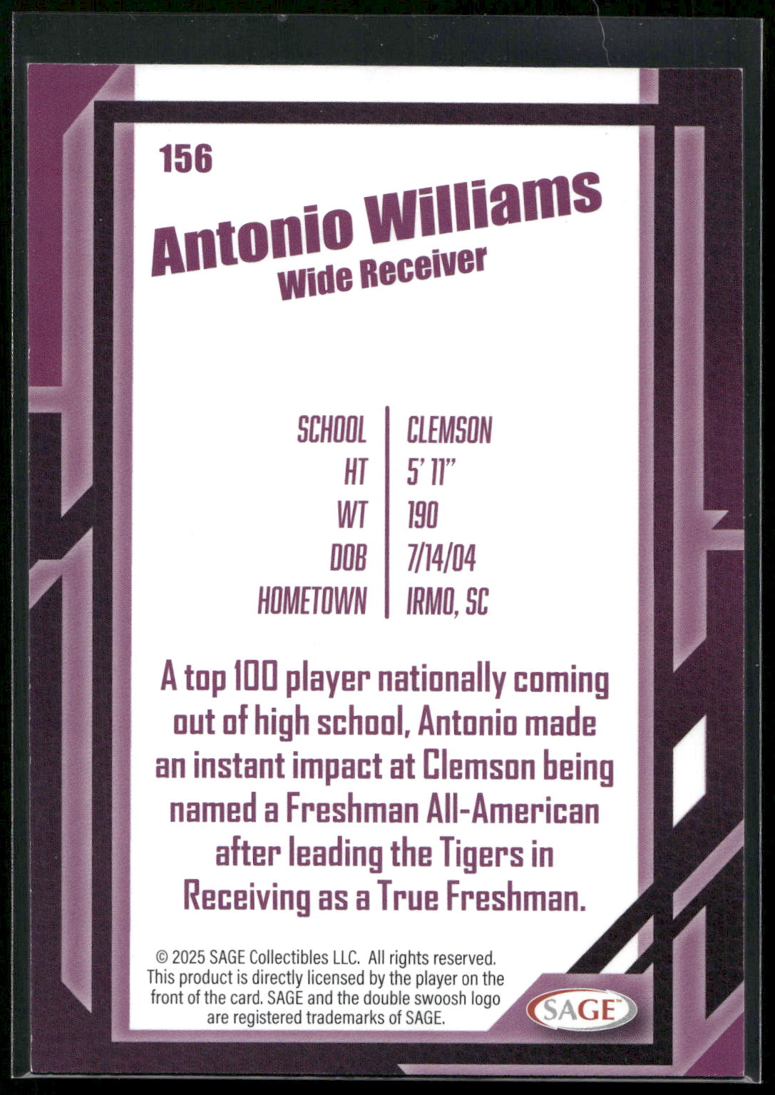 2026 SAGE #156 Antonio Williams Silver