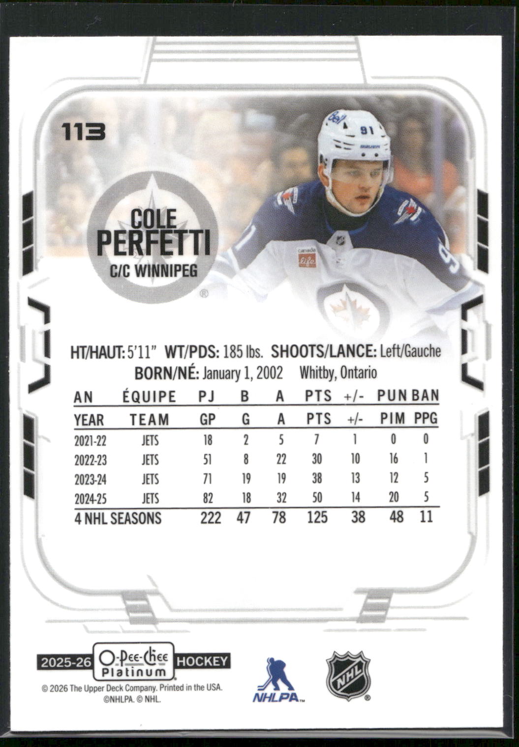 2025-26 O-Pee-Chee Platinum #113 Cole Perfetti