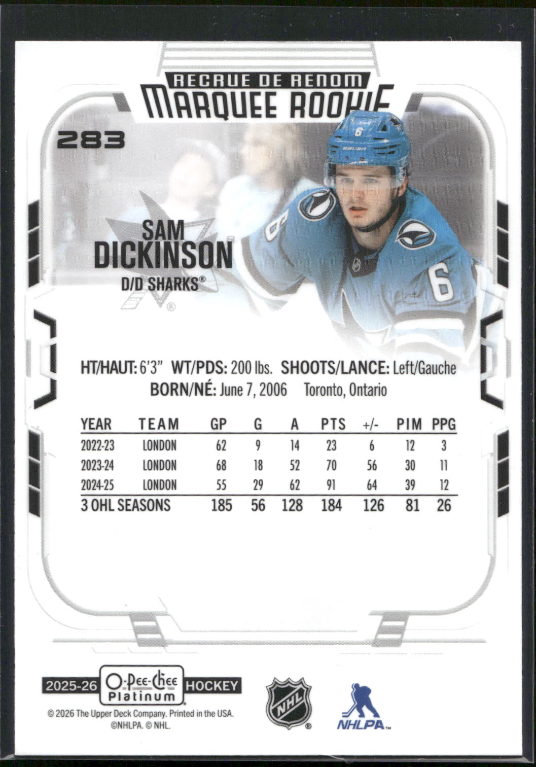 2025-26 O-Pee-Chee Platinum #283 Sam Dickinson
