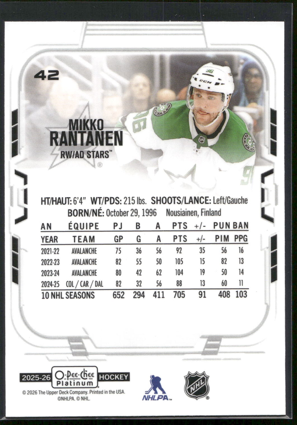 2025-26 O-Pee-Chee Platinum #42 Mikko Rantanen