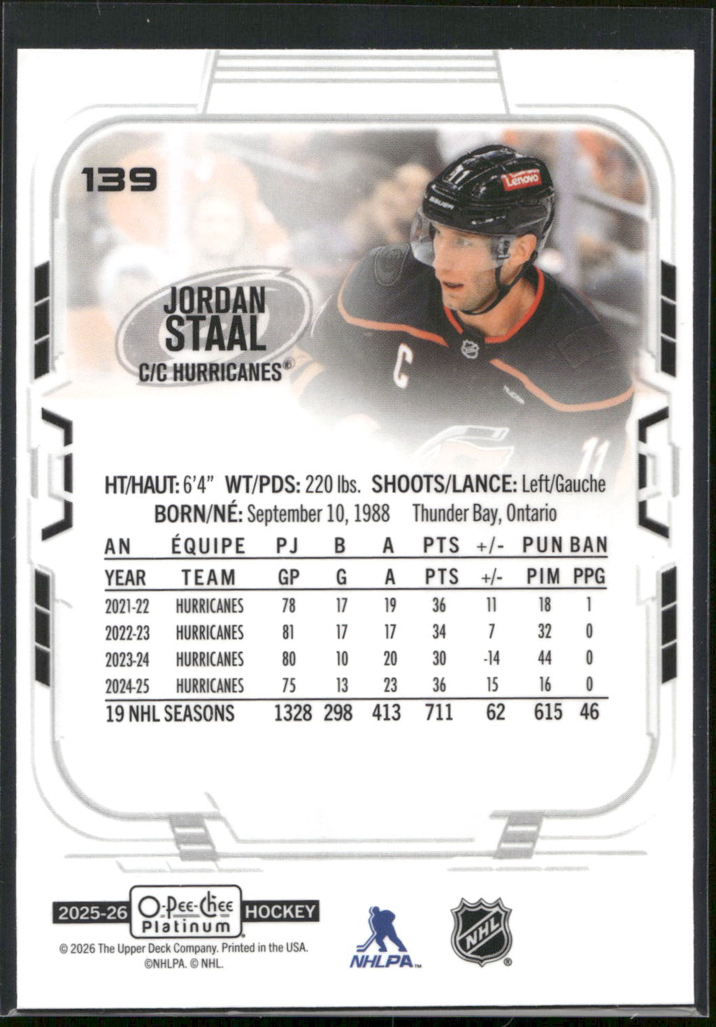 2025-26 O-Pee-Chee Platinum #139 Jordan Staal