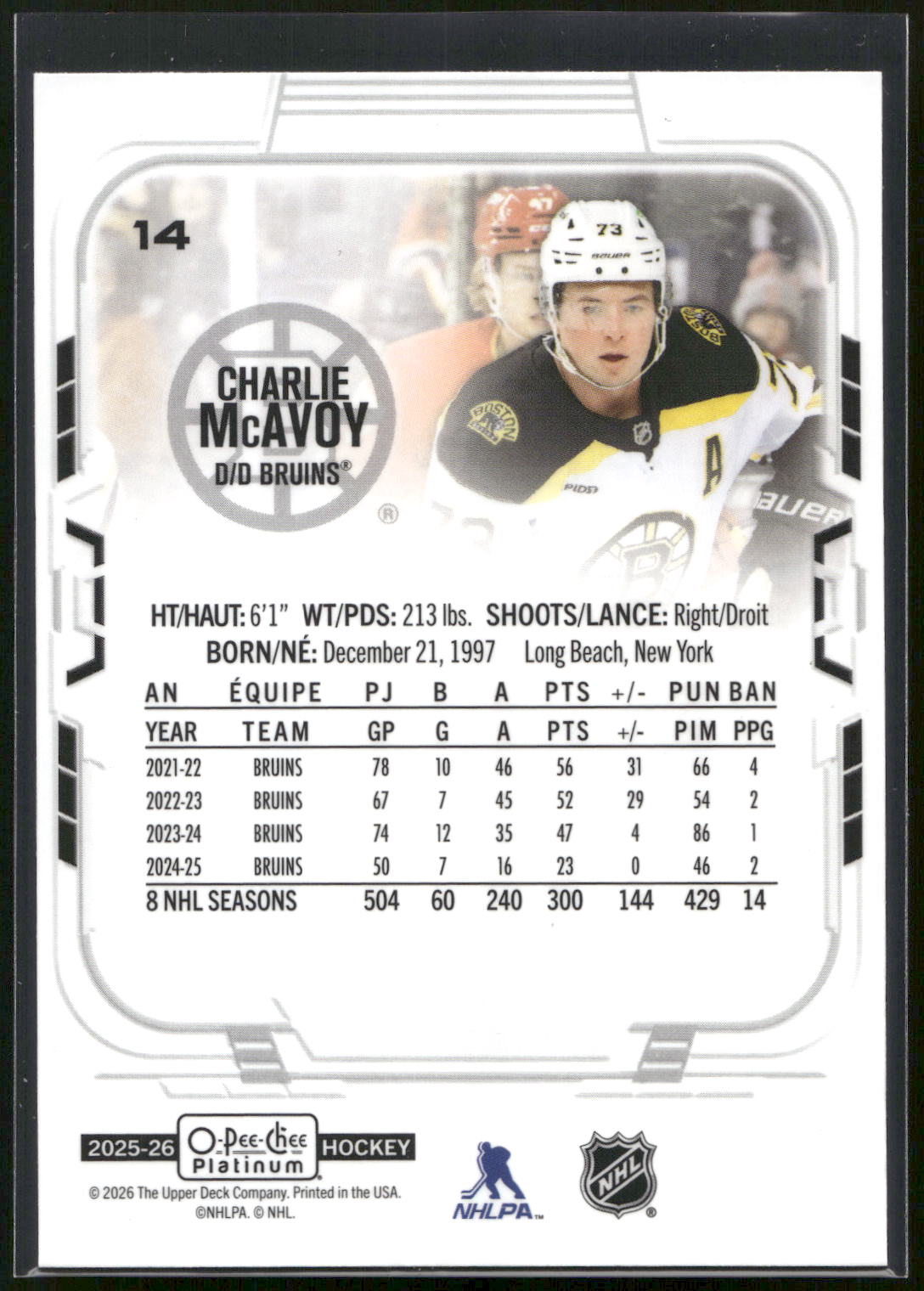 2025-26 O-Pee-Chee Platinum #14 Charlie McAvoy