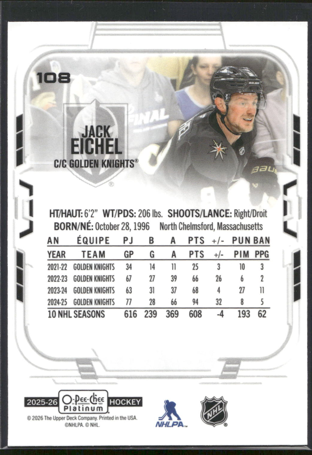 2025-26 O-Pee-Chee Platinum #108 Jack Eichel