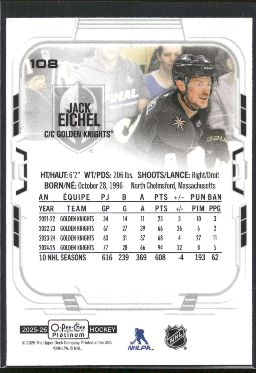 2025-26 O-Pee-Chee Platinum #108 Jack Eichel